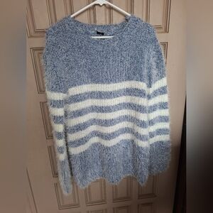 Cozy Blue and White Striped Sweater